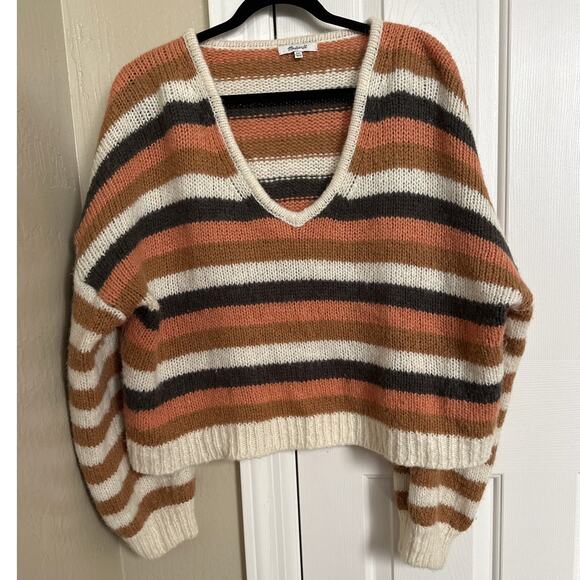 Madewell Striped V-Neck Balloon‎ Sleeve Sweater XXL Cropped - Picture 3 of 9